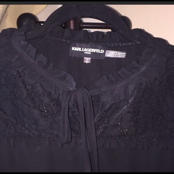 NWT Karl Lagerfeld black top bow, duffel, lace Med - Picture 2 of 13